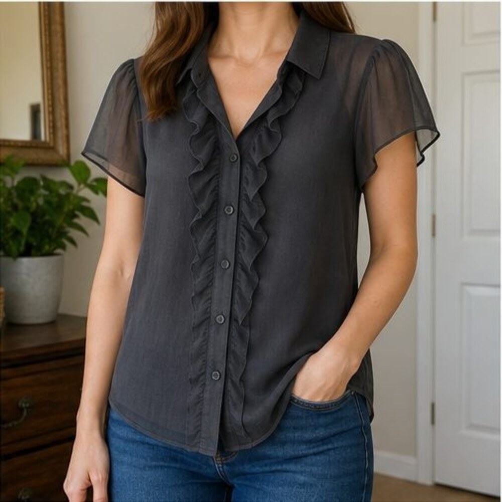 Charcoal Ruffle Blouse - Picture 2 of 6